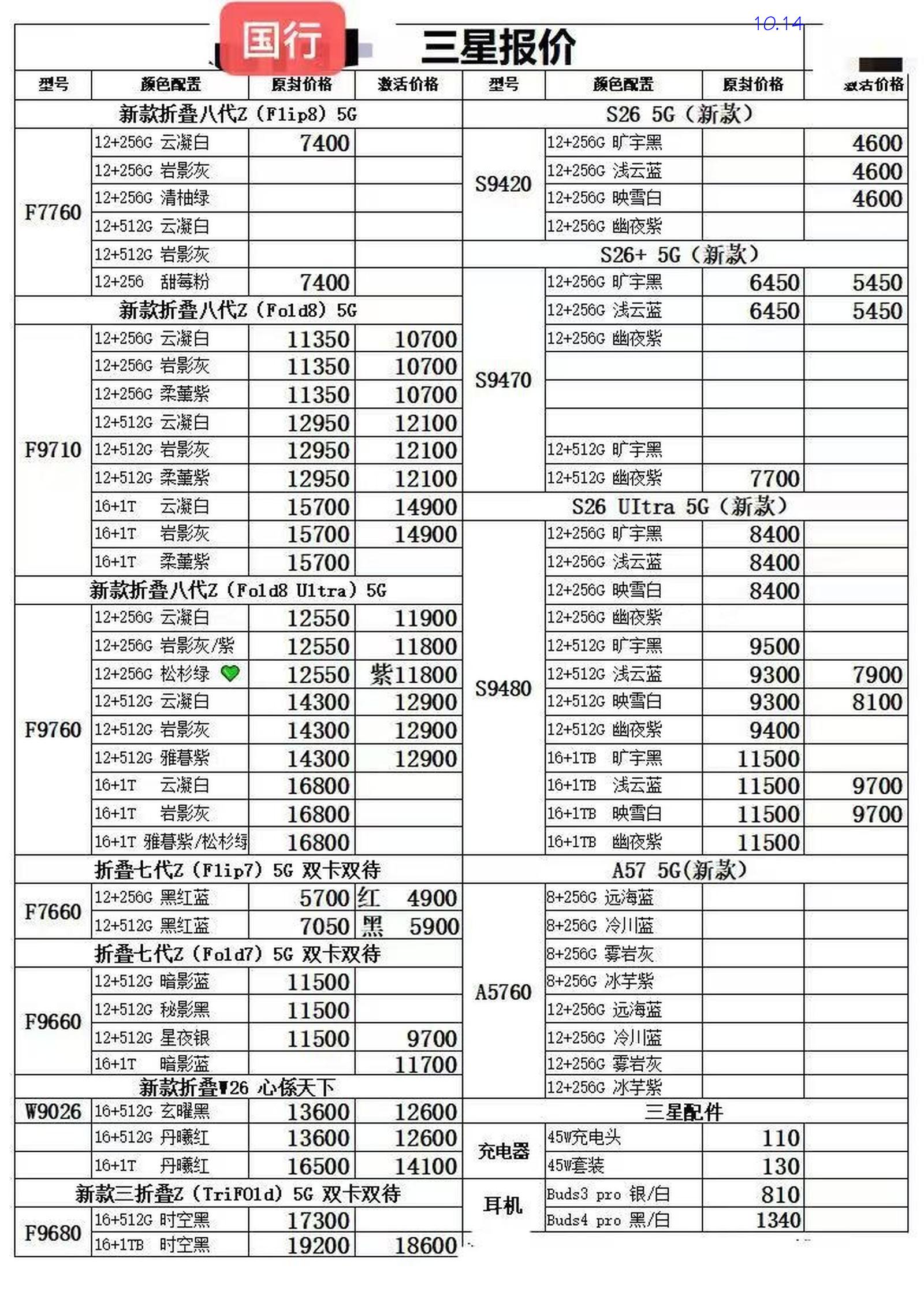 【2026年10月14日】国行、港行、境外全系列手机全国联保报价单